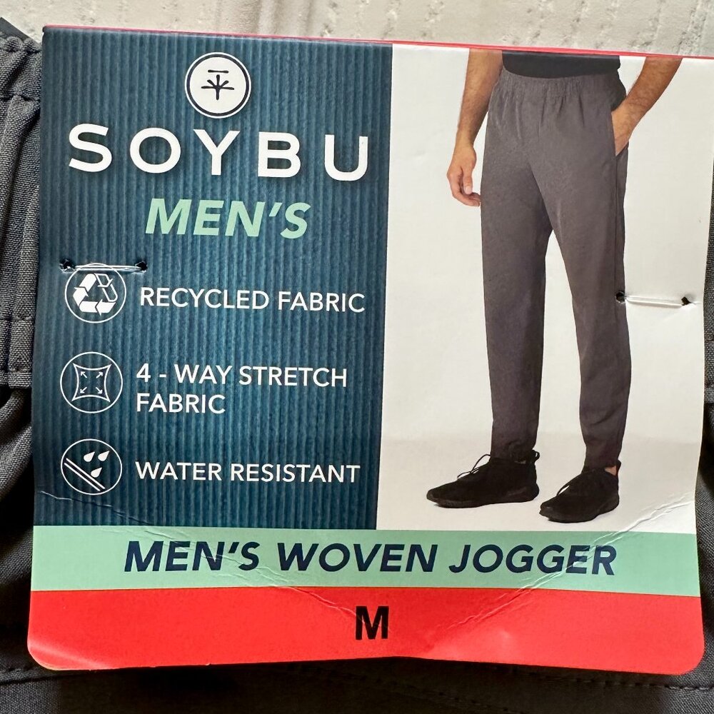 Soybu Men's Woven Jogger Size M Gray Zippered Pockets Water Resistant active NEW